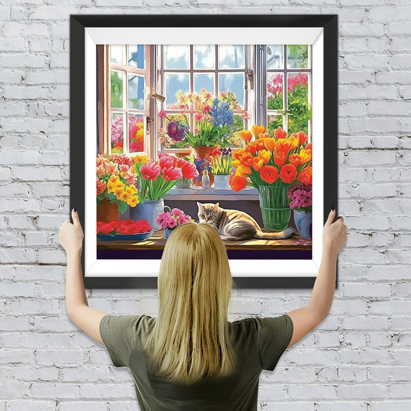 Katze im Blumenzimmer Diamond Painting