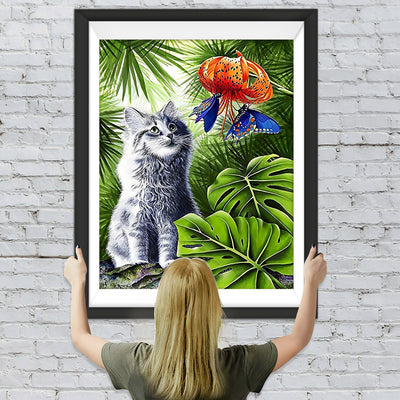 Katze im tropischen Wald Diamond Painting