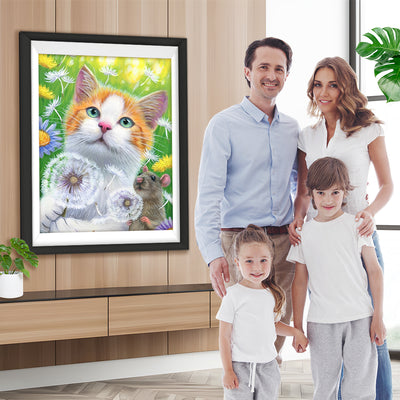 Katze, Maus und Pusteblumen Diamond Painting