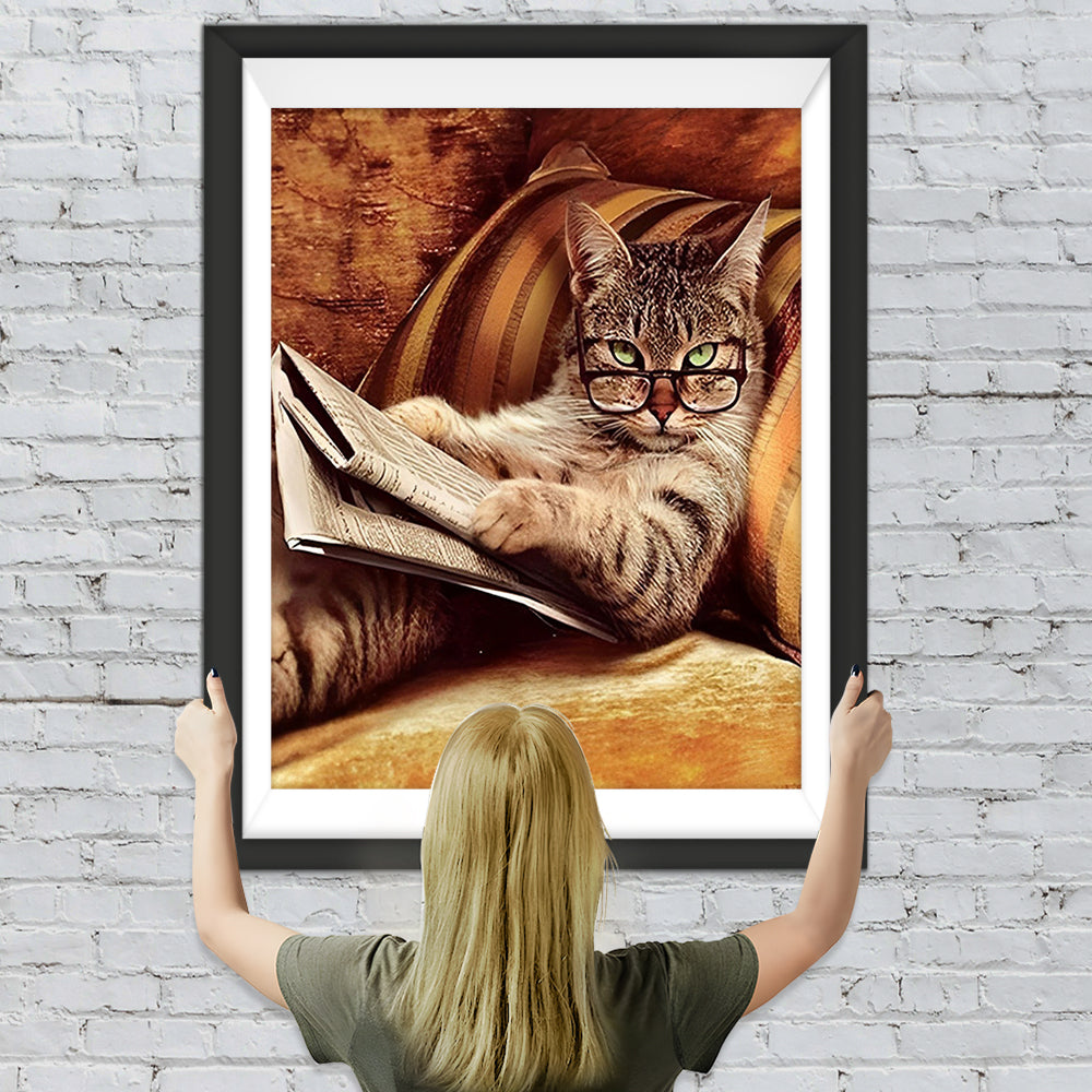 Katze mit Brille auf dem Sofa Diamond Painting