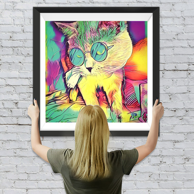 Katze mit Brille Diamond Painting