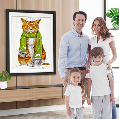 Katze mit einem grünen Schal Diamond Painting