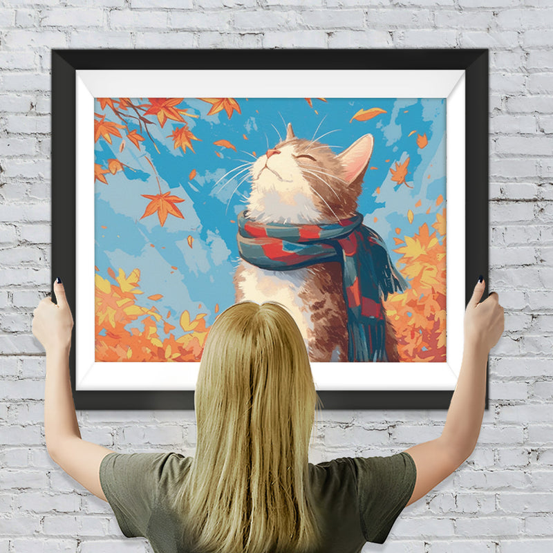 Katze mit Halstuch und Ahornblättern Diamond Painting