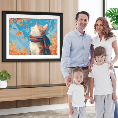 Katze mit Halstuch und Ahornblättern Diamond Painting