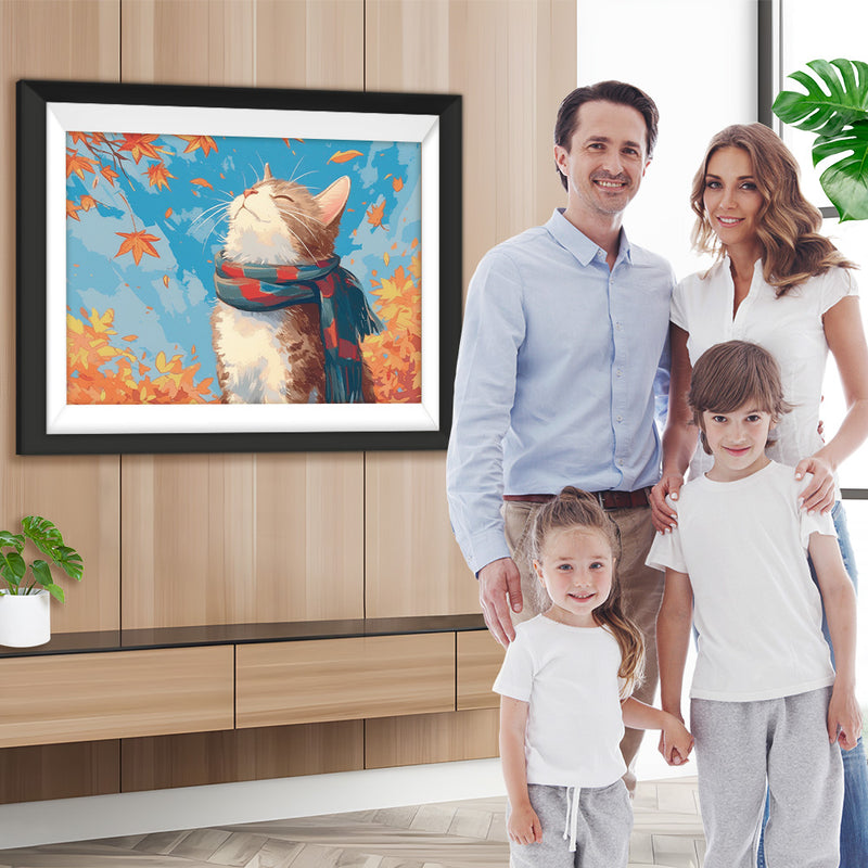 Katze mit Halstuch und Ahornblättern Diamond Painting