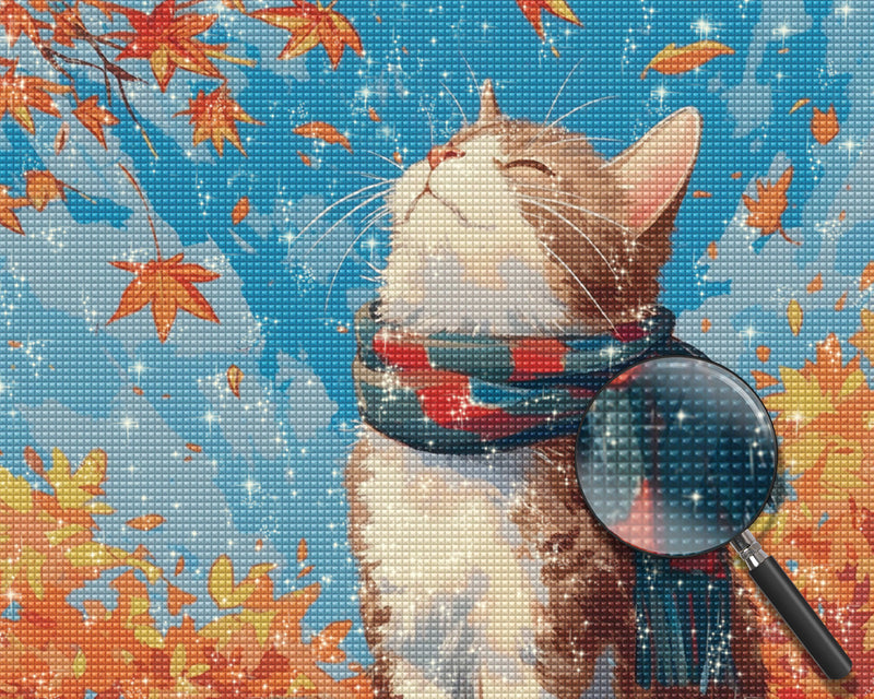 Katze mit Halstuch und Ahornblättern Diamond Painting