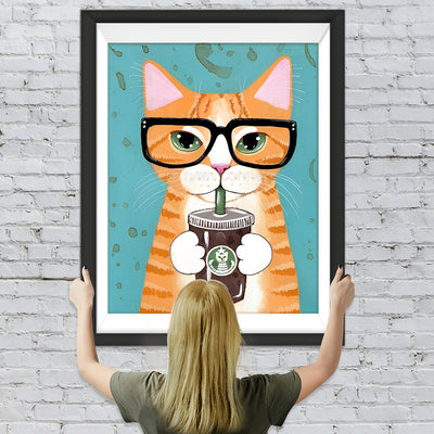 Katze mit Kaffee Diamond Painting