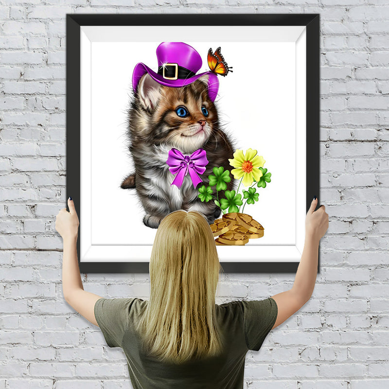 Katze mit lila Hut Diamond Painting