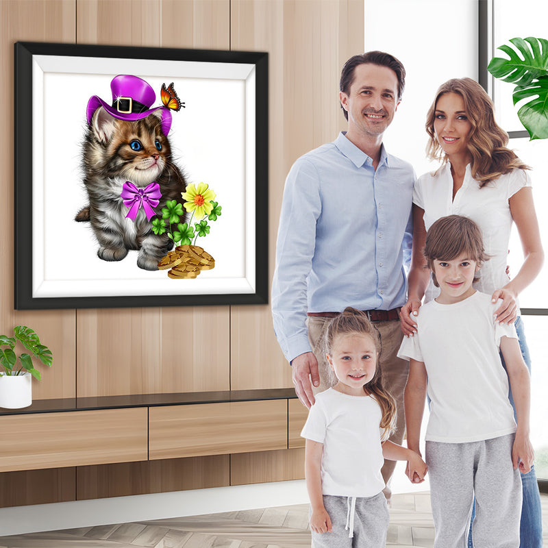 Katze mit lila Hut Diamond Painting