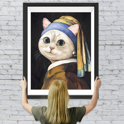 Katze mit Perlenohrringen Diamond Painting