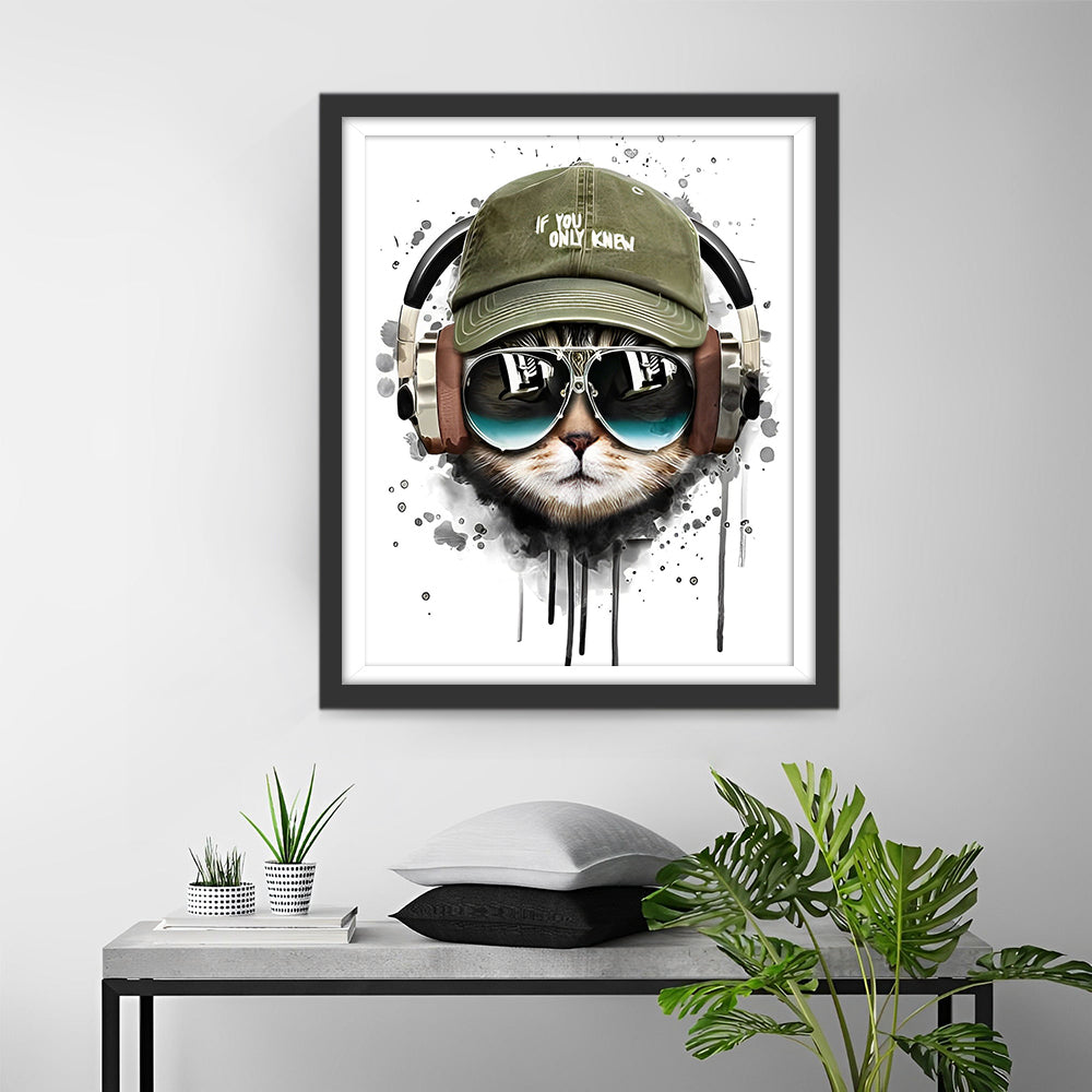 Katze mit Sonnenbrille und Hut Diamond Painting