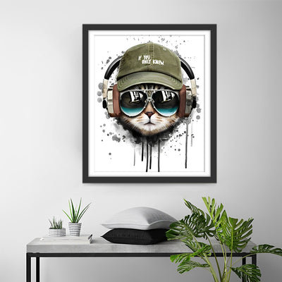 Katze mit Sonnenbrille und Hut Diamond Painting