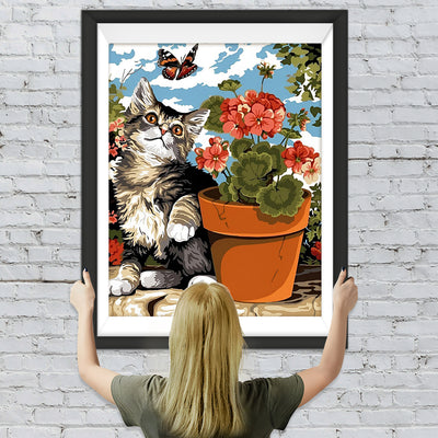 Katze neben dem Blumentopf Diamond Painting