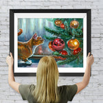 Katze neben dem Weihnachtsbaum Diamond Painting