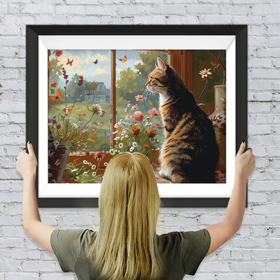 Katze schaut aus dem Fenster Diamond Painting