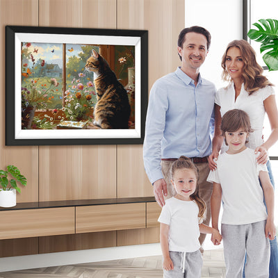 Katze schaut aus dem Fenster Diamond Painting