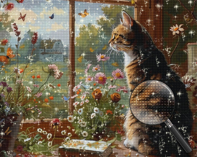 Katze schaut aus dem Fenster Diamond Painting