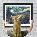 Katze schläft unter dem Sternenhimmel Diamond Painting