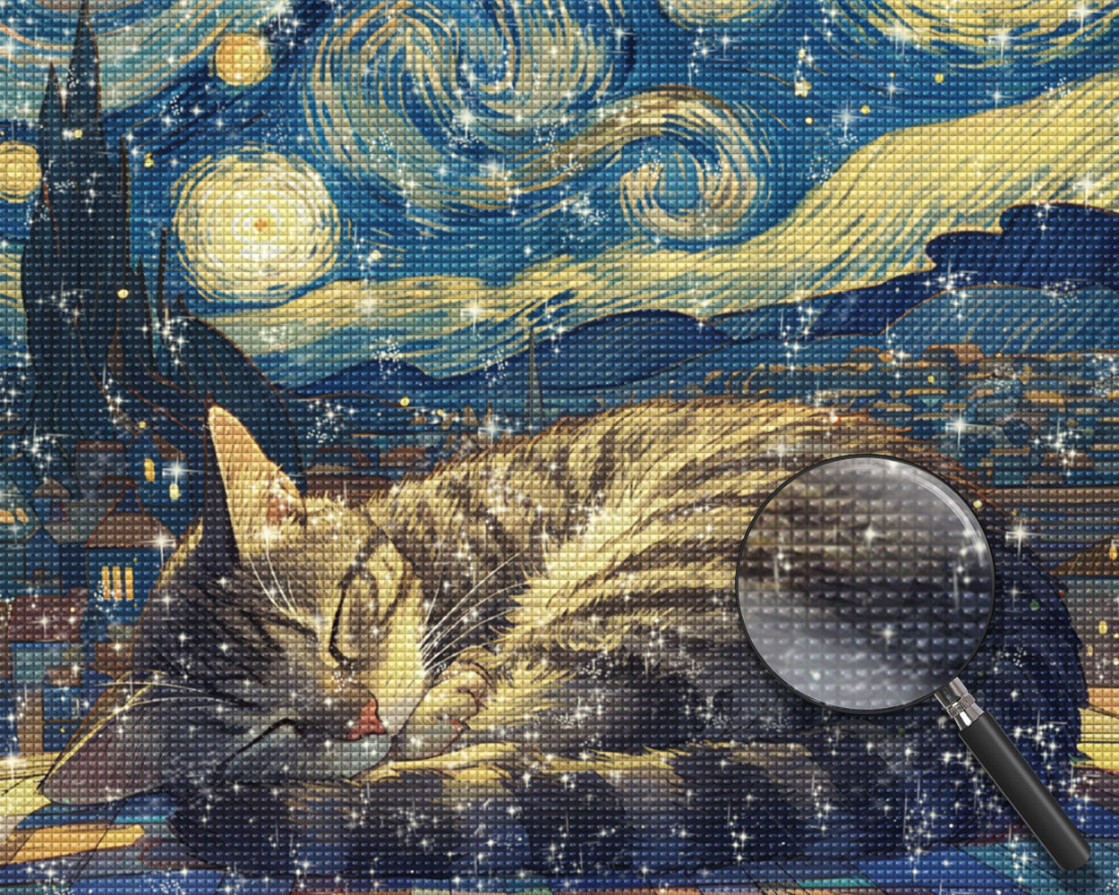 Katze schläft unter dem Sternenhimmel Diamond Painting
