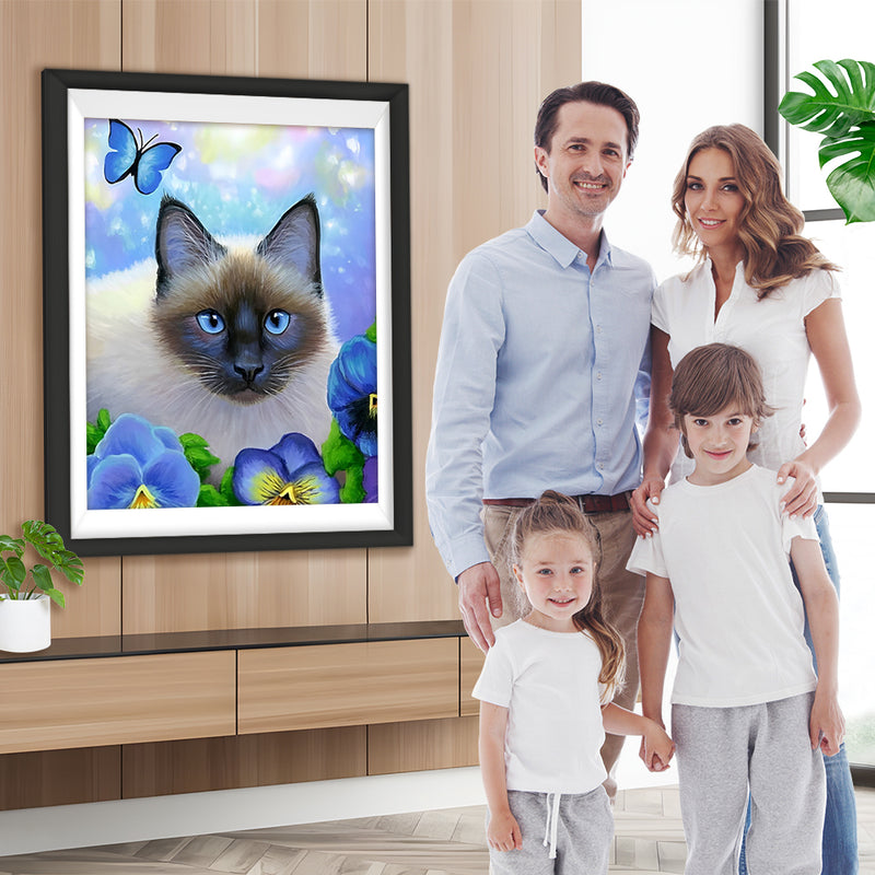 Katze und blaue Blumen Diamond Painting