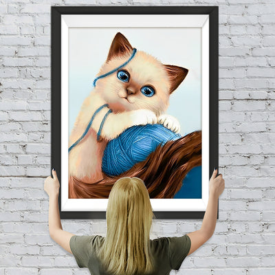 Katze und blauer Fadenkugel Diamond Painting