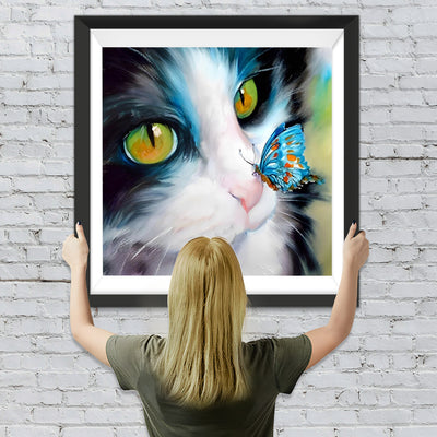 Katze und blauer Schmetterling Diamond Painting