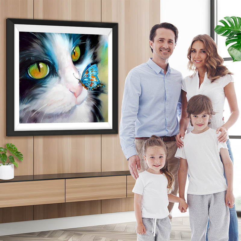 Katze und blauer Schmetterling Diamond Painting