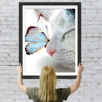 Katze und blauer Schmetterling Diamond Painting