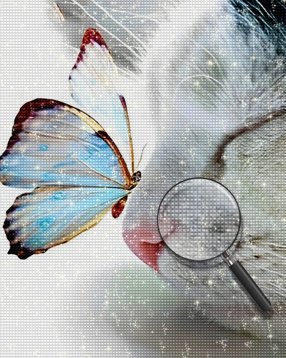 Katze und blauer Schmetterling Diamond Painting