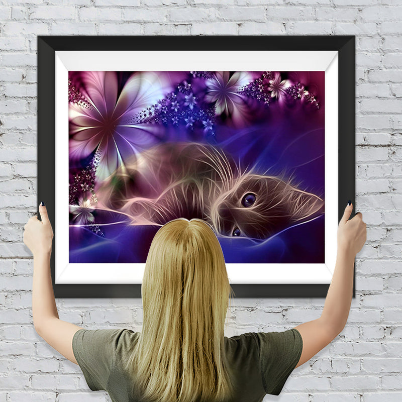 Katze und Blumen Diamond Painting