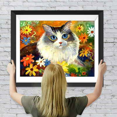 Katze und Chrysanthemen Diamond Painting