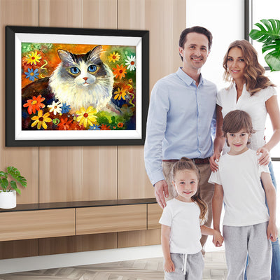 Katze und Chrysanthemen Diamond Painting