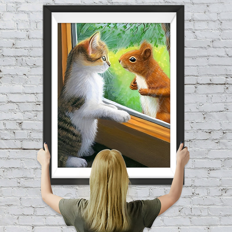 Katze und Eichhörnchen Diamond Painting