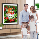 Katze und Erdbeeren in der Tasse Diamond Painting