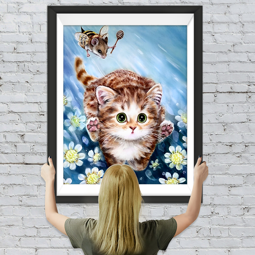 Katze und fliegende Maus Diamond Painting
