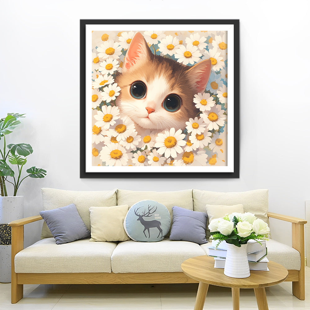 Katze und Gänseblümchen Diamond Painting