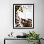 Katze und gelber Schmetterling Diamond Painting