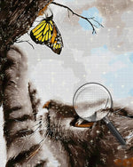 Katze und gelber Schmetterling Diamond Painting