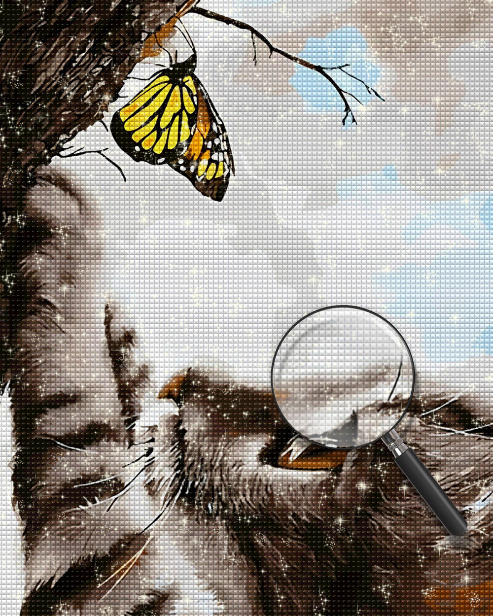Katze und gelber Schmetterling Diamond Painting