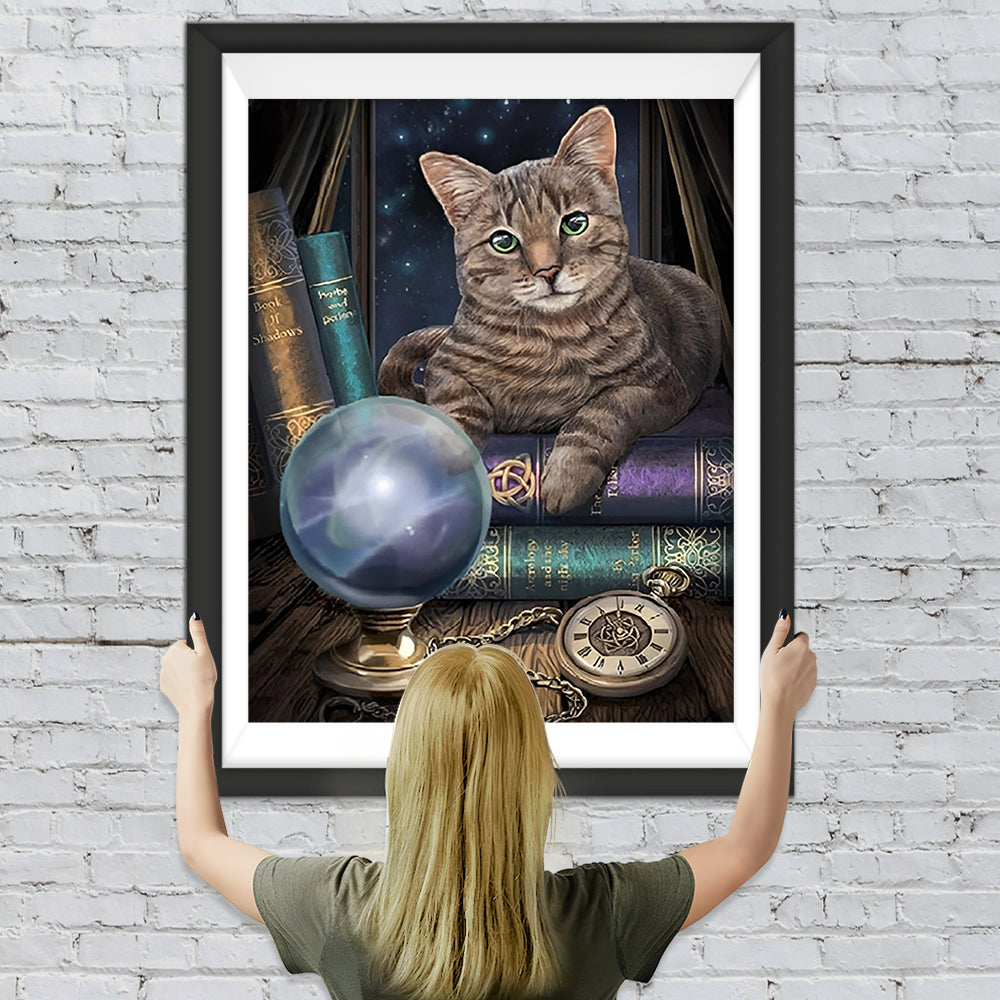 Katze und Globus Diamond Painting