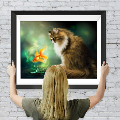 Katze und Goldfisch Diamond Painting