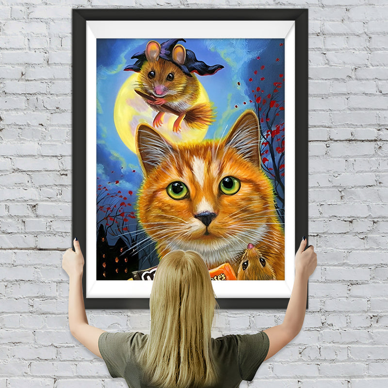 Katze und Hamster an Halloween Diamond Painting