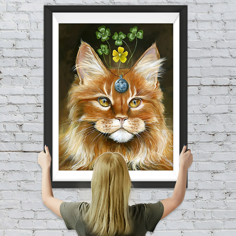 Katze und Klee-Anhänger Diamond Painting