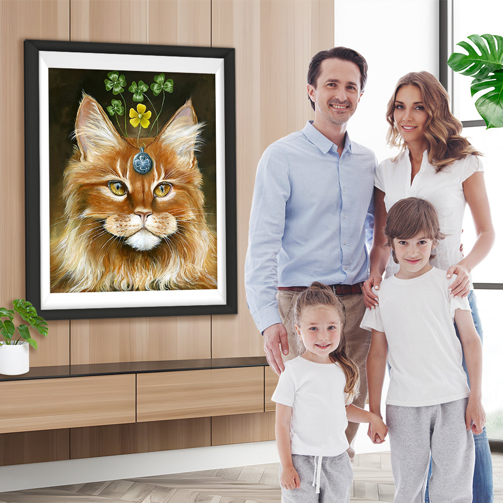 Katze und Klee-Anhänger Diamond Painting