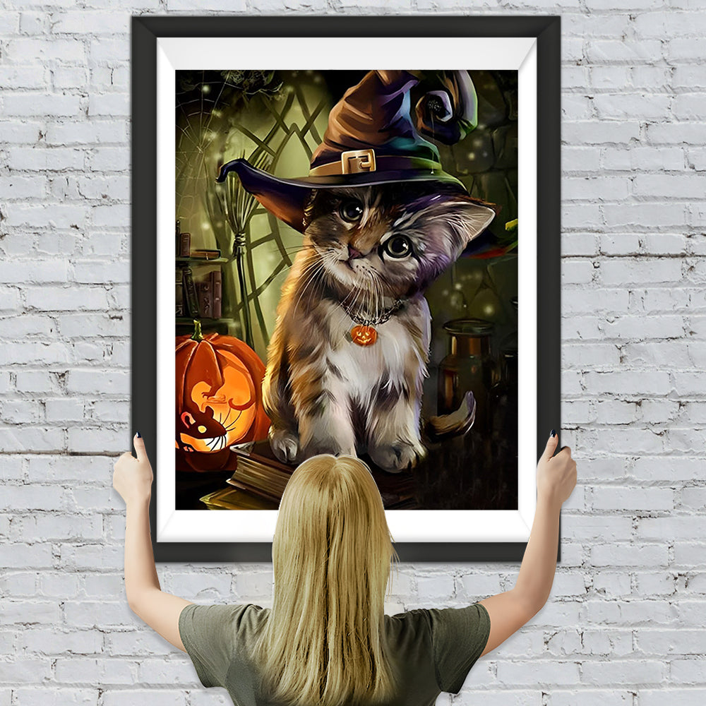 Katze und Kürbislaterne Diamond Painting