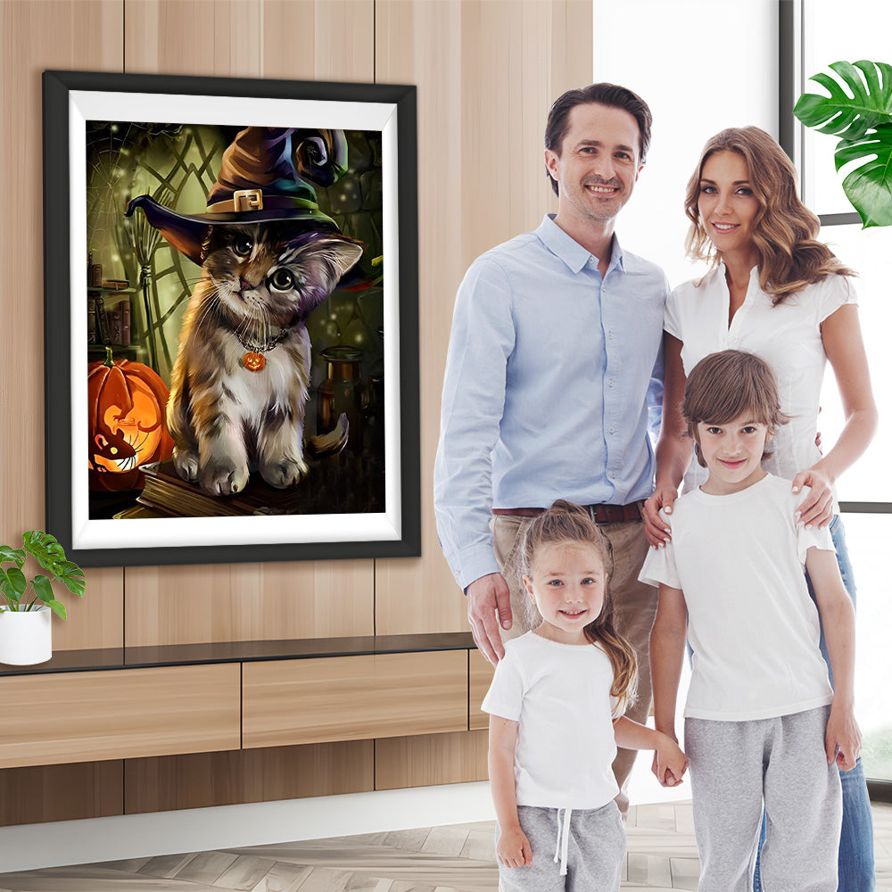 Katze und Kürbislaterne Diamond Painting