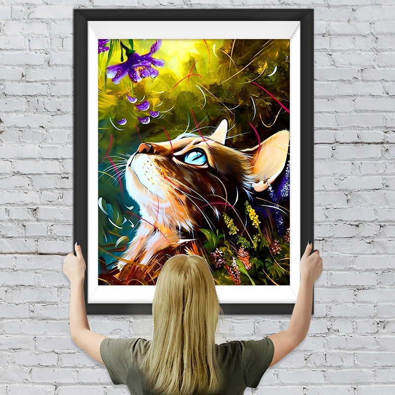 Katze und lila Blume Diamond Painting