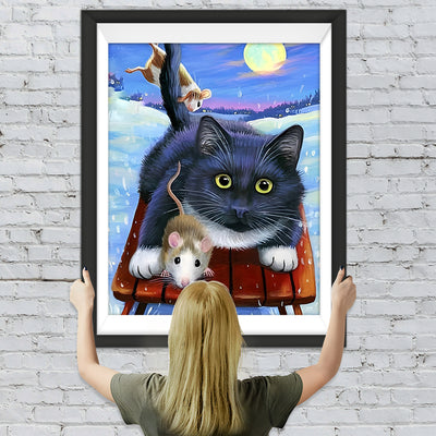 Katze und Mäuse beim Schlittschuhlaufen Diamond Painting