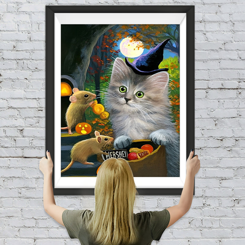 Katze und Maus an Halloween Diamond Painting