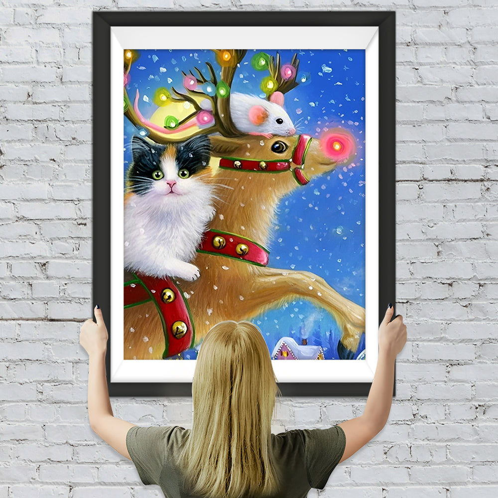 Katze und Maus auf dem Elch Diamond Painting